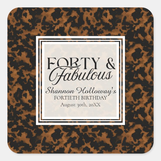 Adesivo Quadrado Diversão Tartaruga Concha Aniversário Quarenta e F (Frente)