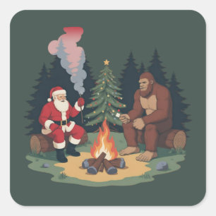 Adesivo Quadrado Divertido Bigfoot Natal Papai Noel Sasquatch Acamp