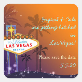 Adesivo Quadrado Divertido Casamento de Las Vegas Salve a Data