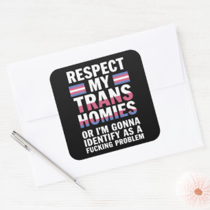 Adesivo Quadrado Divertido Respeite Meus Amigos Trans Homens Mês do