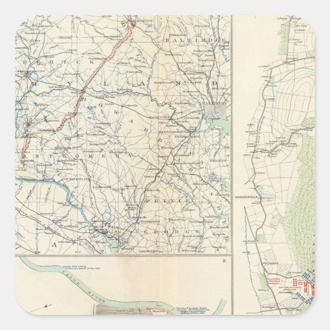 Adesivo Quadrado Divisões militares de Wash, Penn, Annapolis, NE Va (Frente)