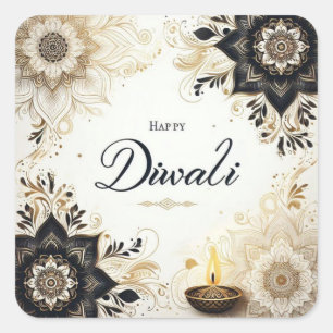 Adesivo Quadrado Diwali com Elegant Floral & Diya