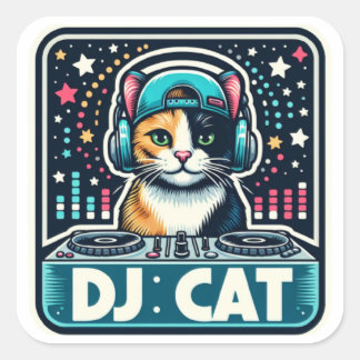 Adesivo Quadrado DJ Cat