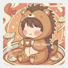 Adesivo Quadrado do Café Cozy Hedgehog