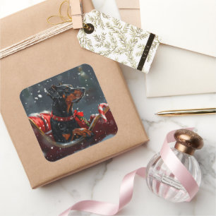 Adesivo Quadrado Doberman Dog Christmas Festivo