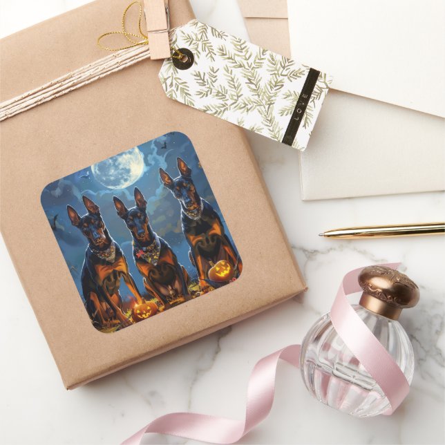 Adesivo Quadrado Doberman Halloween Spooky (Presentear)