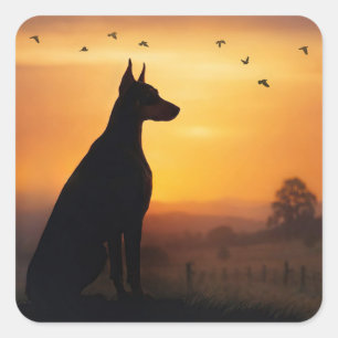 Adesivo Quadrado Doberman Pincher Silhueta Pôr do Sol