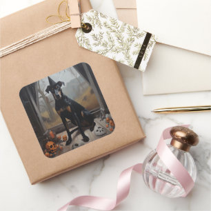 Adesivo Quadrado Doberman Pumpkins Halloween Scary