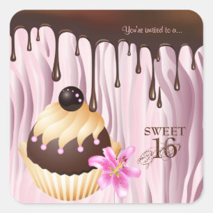Adesivo Quadrado Doce 16 Cupcake de Bola de Chocolate Rosa 2