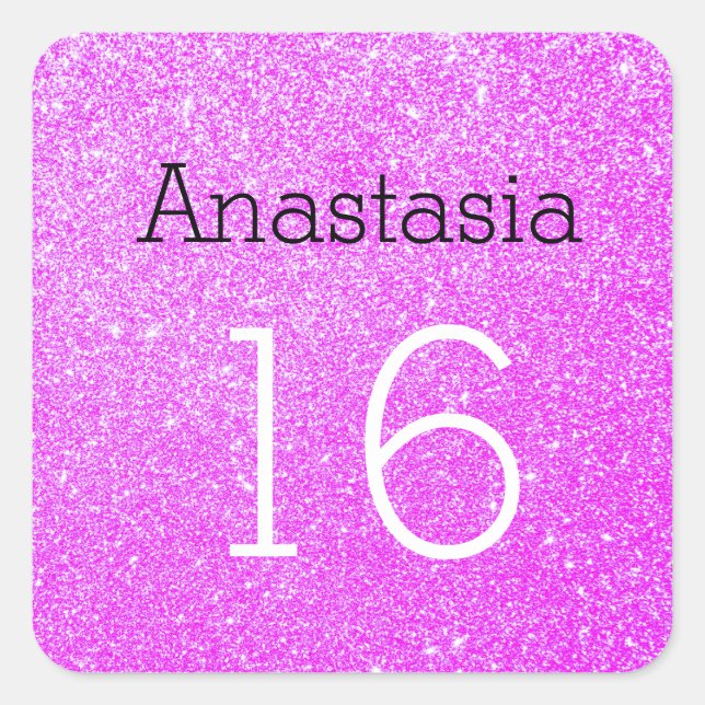 Adesivo Quadrado Doce 16 Nome Idade Preta e Brilhante Roxo (Frente)
