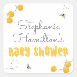 Adesivo Quadrado Doce Abelha Chá de fraldas Neutro Obrigado