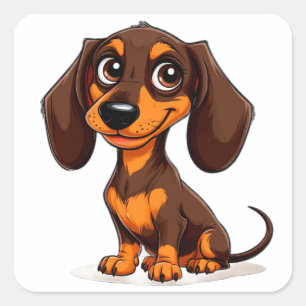 Adesivo Quadrado Doce Cachorro Arte de Cachorro Dachshund de Desenh