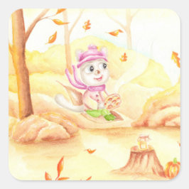 Adesivo Quadrado Doce caminhada do outono na floresta