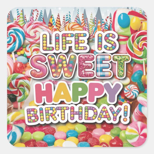 Adesivo Quadrado Doce Candyland Birthday Design - Divertido e Color (Frente)