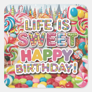 Adesivo Quadrado Doce Candyland Birthday Design - Divertido e Color