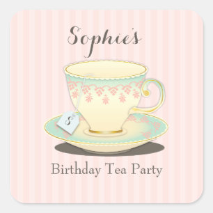 Adesivo Quadrado Doce Chic Birthday Teacup Tea Party Sticker