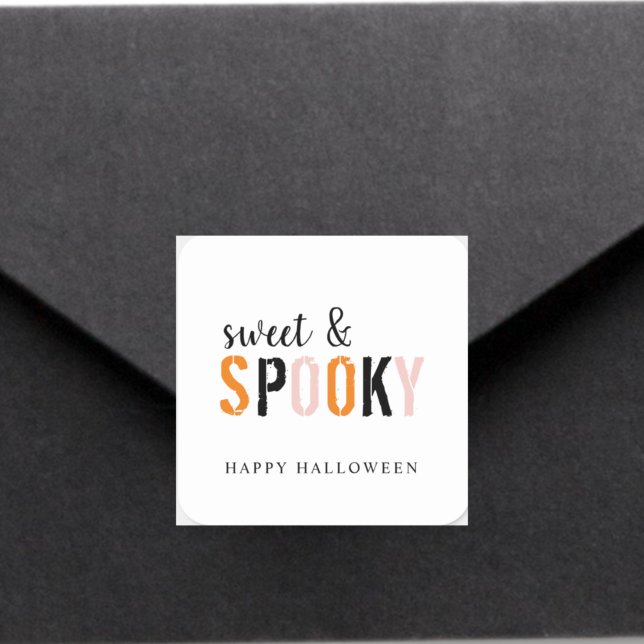 Adesivo Quadrado Doce Colorido E Spooky | Feliz Dia das Bruxas (Criador carregado)