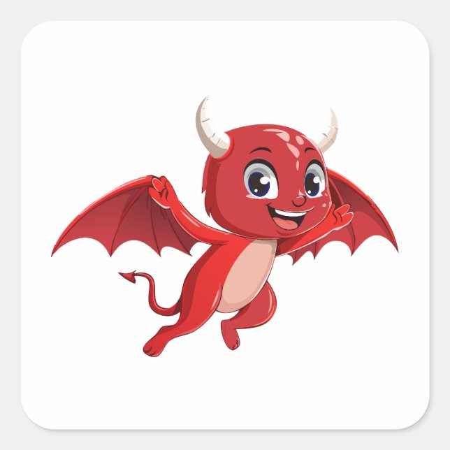 Adesivo Quadrado Doce diabo voador de desenho animado (Frente)
