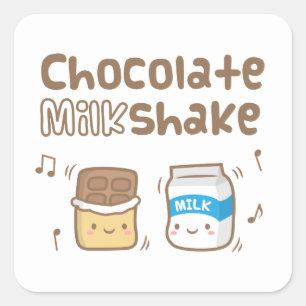 Adesivo Quadrado Doce Doodle de Milkshake de Chocolate Para Ela