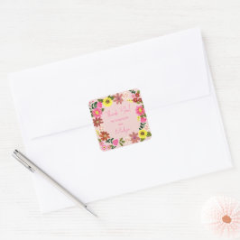Adesivo Quadrado Doce Flores Cor-de-Rosa Chuvada de Bebê Floral