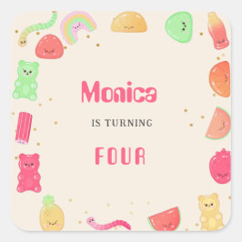 Adesivo Quadrado Doce Kawaii gummi candies aniversário