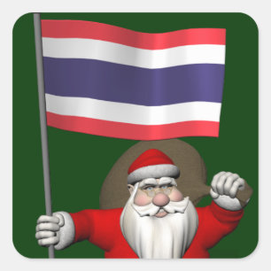 Adesivo Quadrado Doce Papai Noel Com Bandeira Da Tailândia
