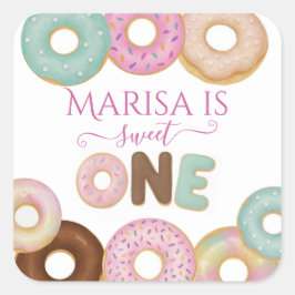Adesivo Quadrado Doce Rosquinha Aniversário | Festa Colorida de Cri