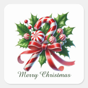 Adesivo Quadrado Doces de menta festivos Feliz Natal
