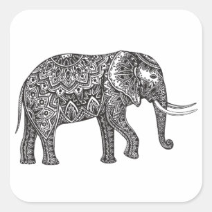Adesivo Quadrado Dodle Elefante Fantasia Estilizada
