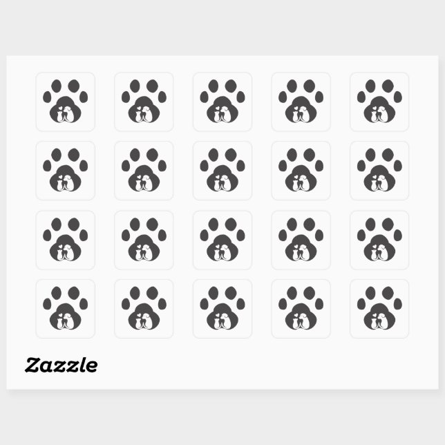 Adesivo Quadrado Dog and Cat Paw Love Design Sticker (Folha)