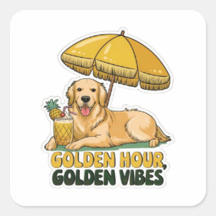 Adesivo Quadrado Dog Beach Sticker Ouro Retriever com Pina