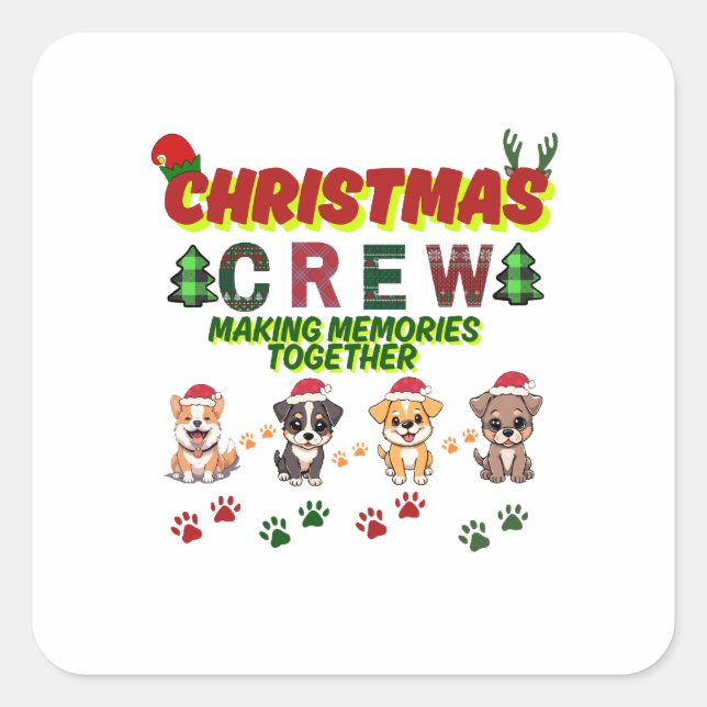 Adesivo Quadrado Dog Lover Christmas Family-Christmas crew dogs  (Frente)
