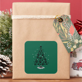 Adesivo Quadrado Dog Lover Paw Print Christmas Tree