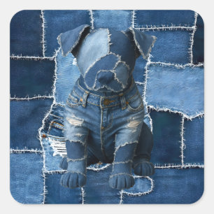 Adesivo Quadrado Dog Patchwork Art Denim