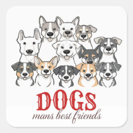 Adesivo Quadrado Dogs Man's Best Friend" Cute Cartoon Dog Group