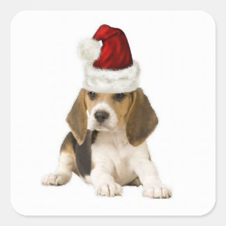 Adesivo Quadrado Dogs~Original Ditzy Sticker~Beagle~Christmas