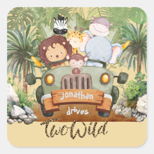 Adesivo Quadrado Dois Animais Selvagens de Safari Dirigindo Carro 2