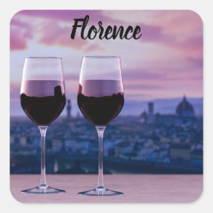 Adesivo Quadrado Dois copos de vinho tinto no horizonte de Florença
