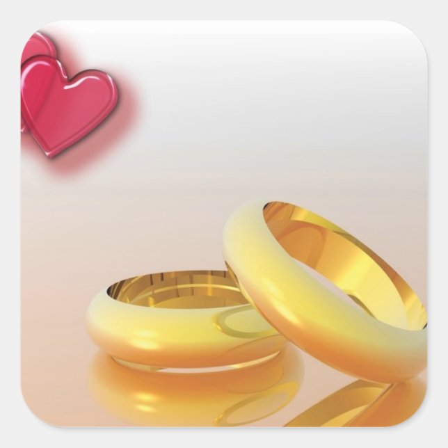 Adesivo Quadrado Dois Corações Dois Anéis (Frente)