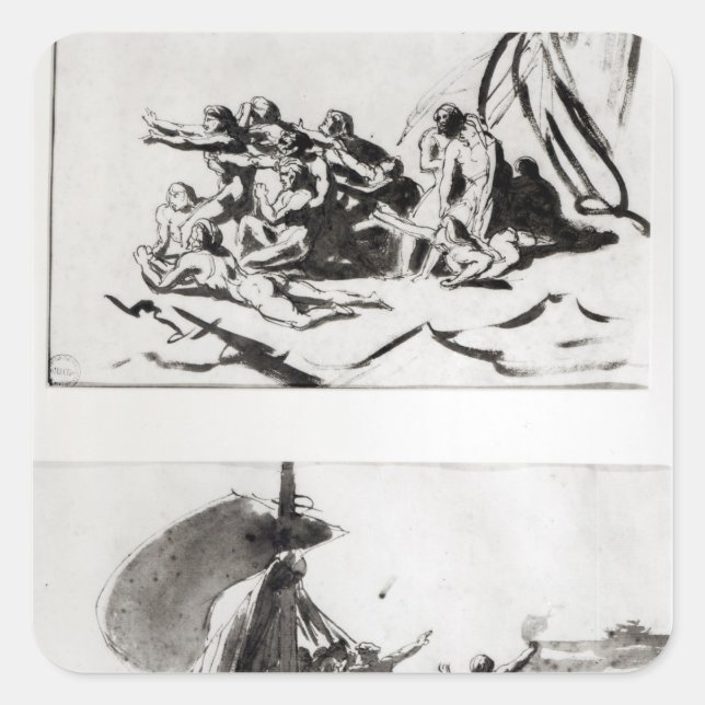Adesivo Quadrado Dois esboços para A Arca da Medusa, c.1819 (Frente)