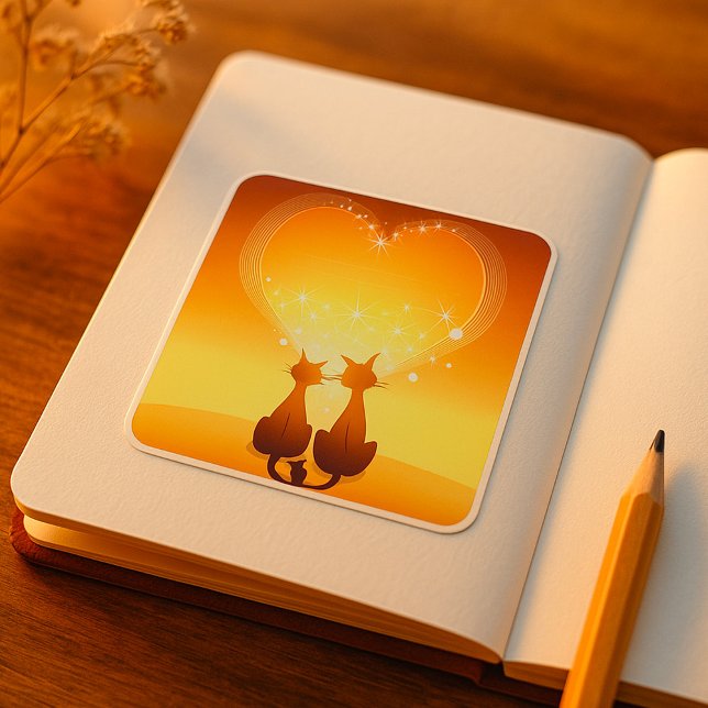 Adesivo Quadrado Dois Gatos Com Pentes De Amor (Criador carregado)