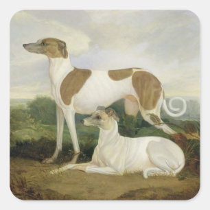 Adesivo Quadrado Dois Greyhounds em uma paisagem (óleo na canvas)