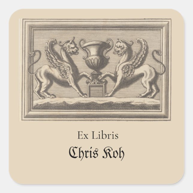 Adesivo Quadrado Dois Griffins Editáveis e um Troféu (Frente)