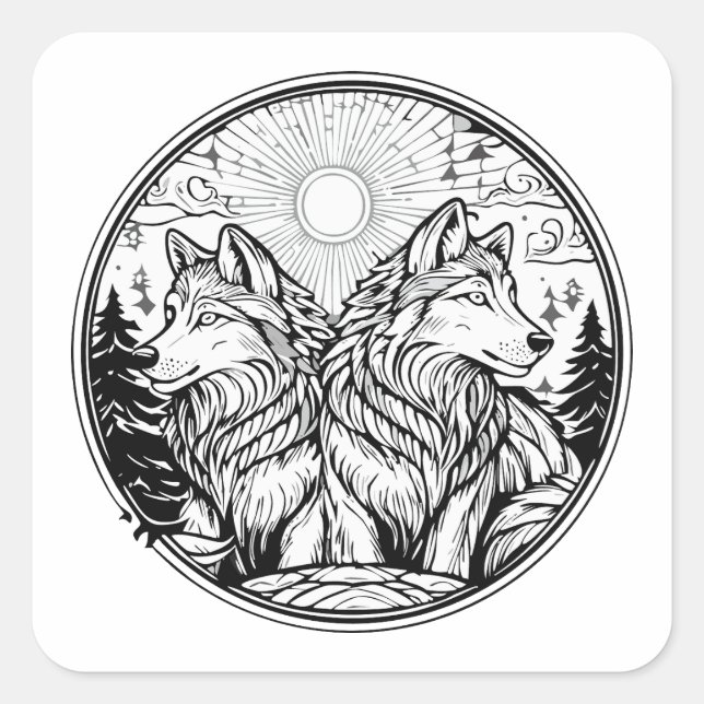 Adesivo Quadrado Dois lobos (Frente)