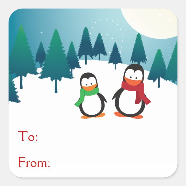 Adesivo Quadrado Dois Pinguins Cortes (Frente)