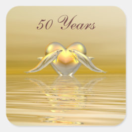 Adesivo Quadrado Dolphins e Coração do Aniversário de Ouro