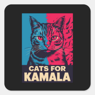 Adesivo Quadrado Dona de Gato sem Filhos está votando em Kamala Har