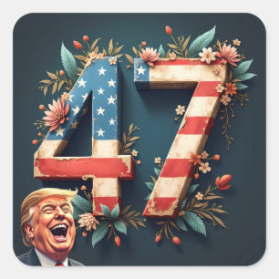 Adesivo Quadrado Donald Trump 47