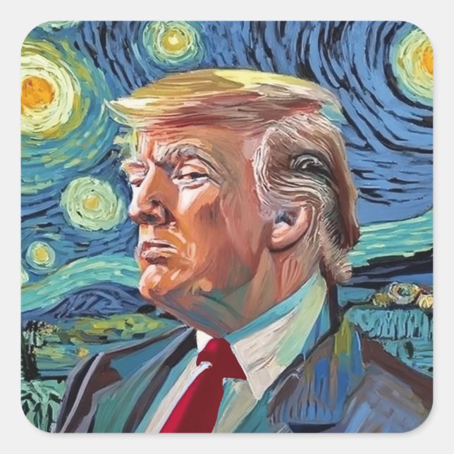 Adesivo Quadrado Donald Trump Starry Night Van Gogh Art Style 2024 (Frente)