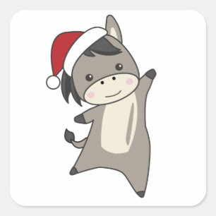 Adesivo Quadrado Donkey Christmas Donkeys Animais de inverno